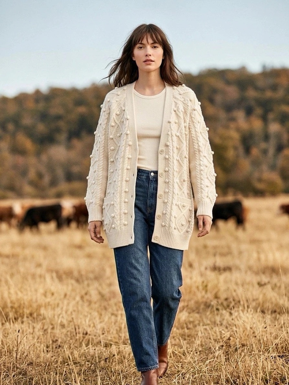 Wilfred Cable Knit Cardigan in White Size Large NWT